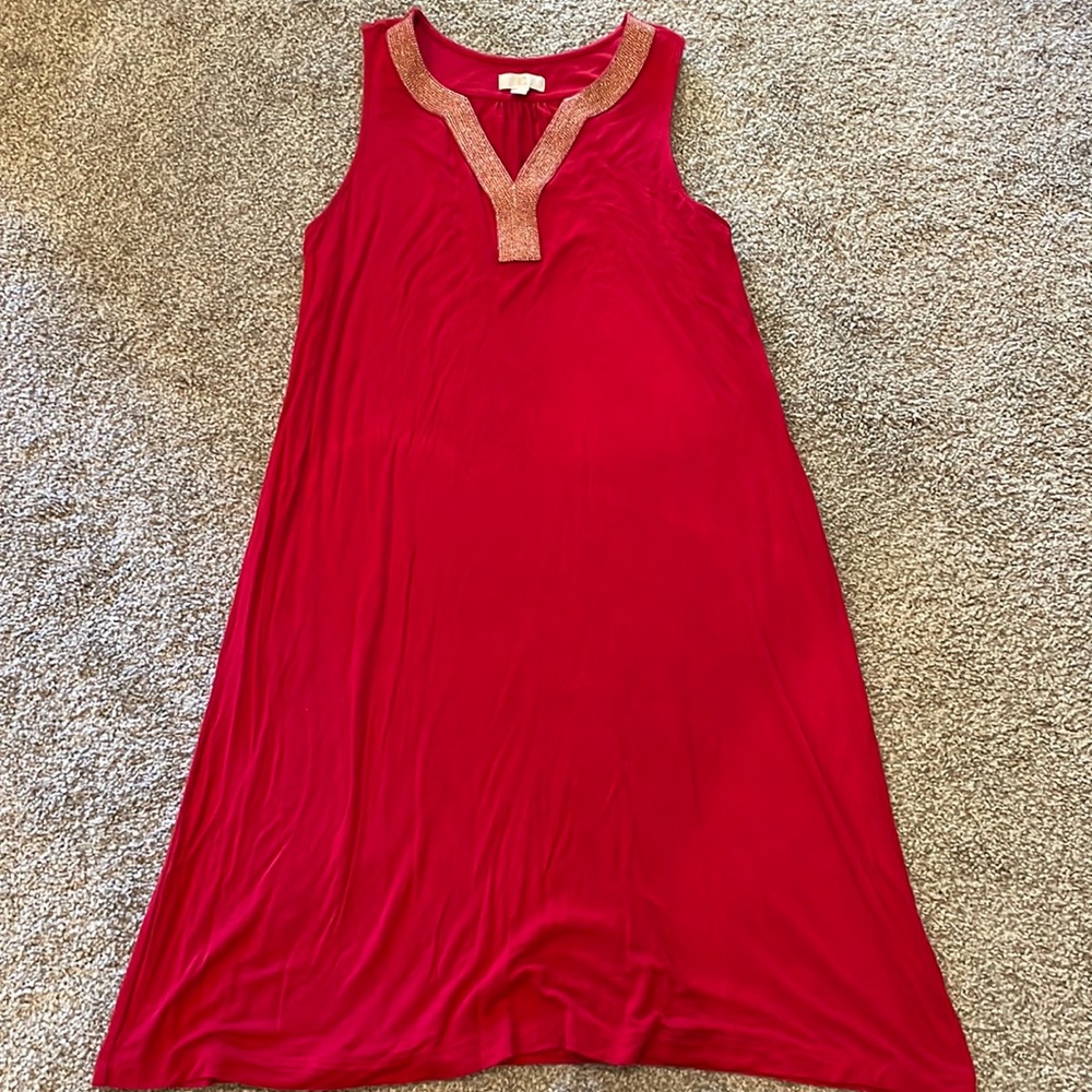 Red summer dress with gold accent